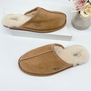 Ugg Australia Scuff Slippers Chestnut Suede Soft Wool Lining Womens US 6